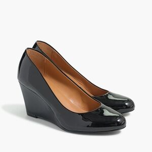 J. Crew Sylvia Black Patent Leather Wedge Heels